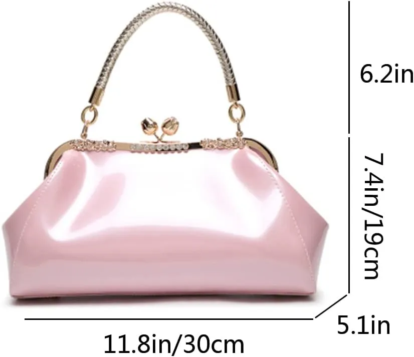 Purse Tote Glossy Satchel for Women Patent Leather Wedding Top Handle Shoulder Bag Clutch