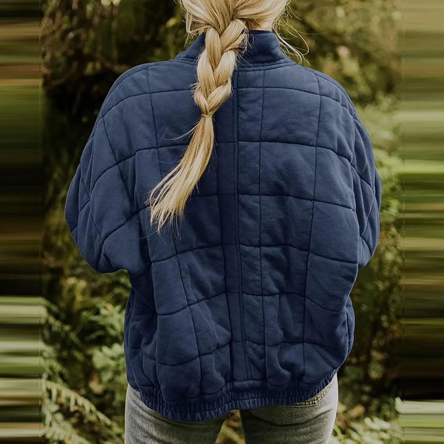 Quilted Jackets for Women Zip Up Plus Size Long Sleeve Coat Lightweight Puffer Jackets Loose Fit Winter Warm Outwear