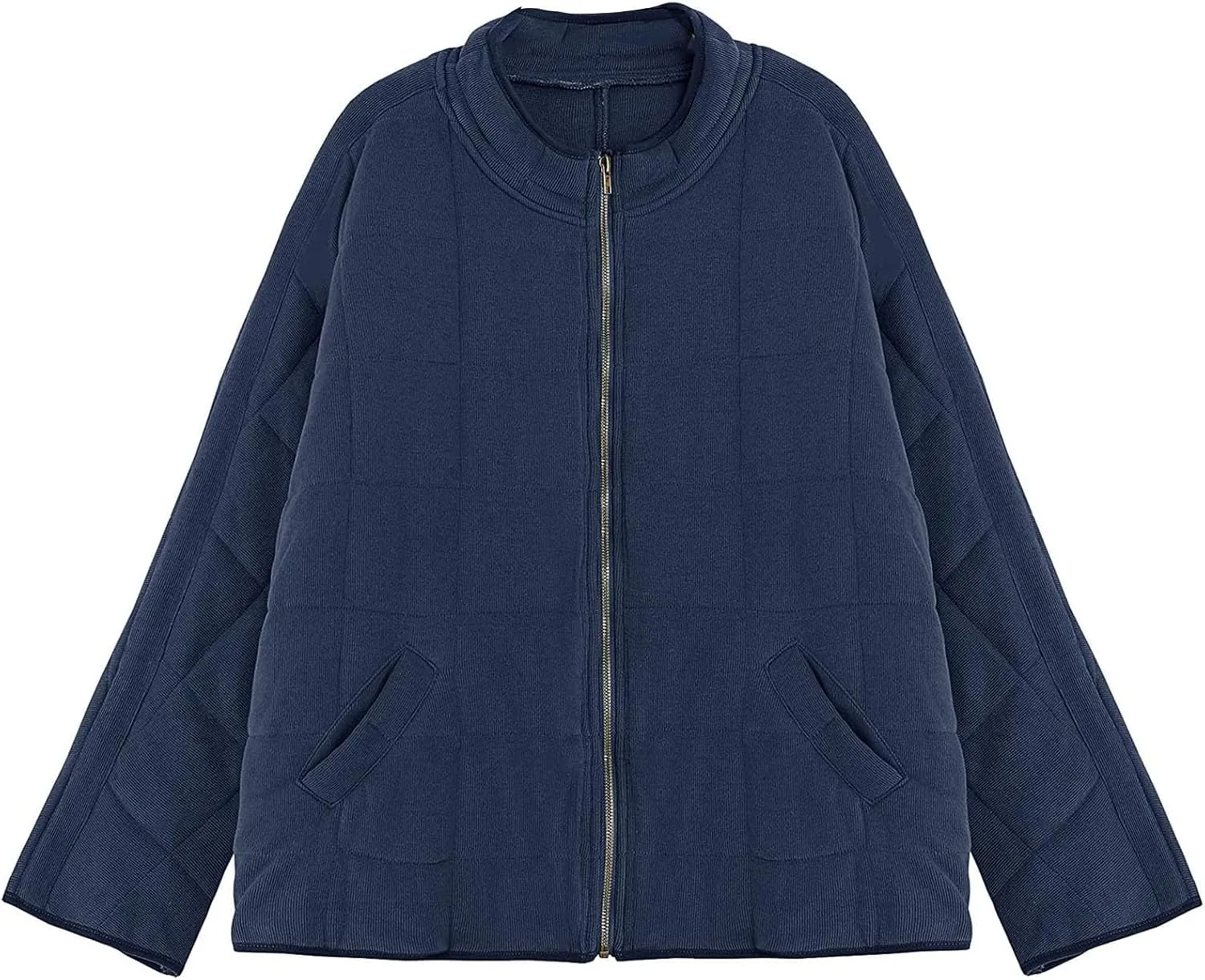 Quilted Jackets for Women Zip Up Plus Size Long Sleeve Coat Lightweight Puffer Jackets Loose Fit Winter Warm Outwear