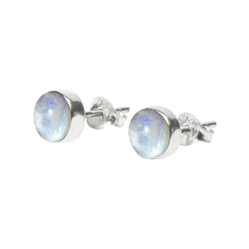 Rainbow Moonstone Stud Post Earrings 925 Sterling Silver Gemstone Earring 6 MM Round Gift