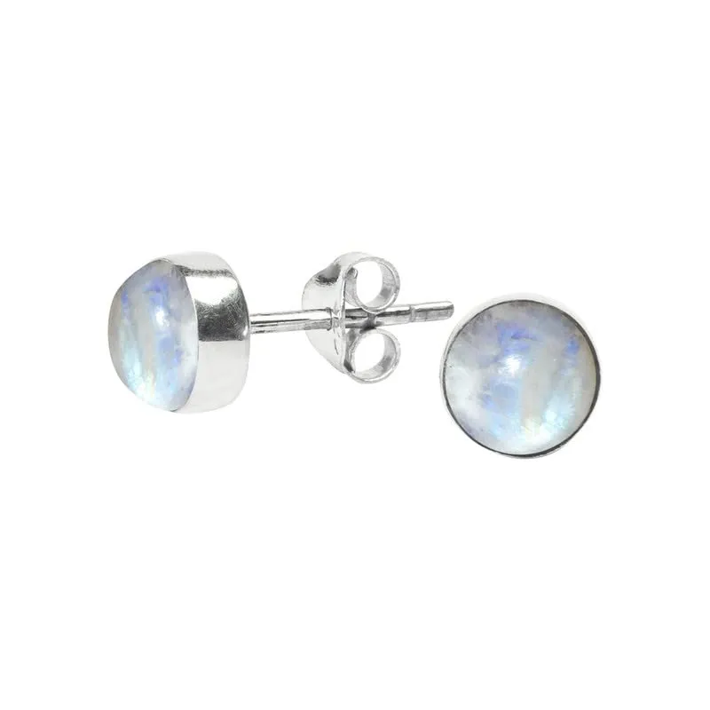 Rainbow Moonstone Stud Post Earrings 925 Sterling Silver Gemstone Earring 6 MM Round Gift