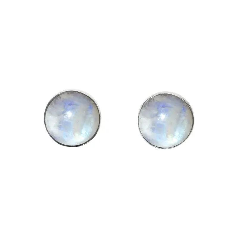 Rainbow Moonstone Stud Post Earrings 925 Sterling Silver Gemstone Earring 6 MM Round Gift