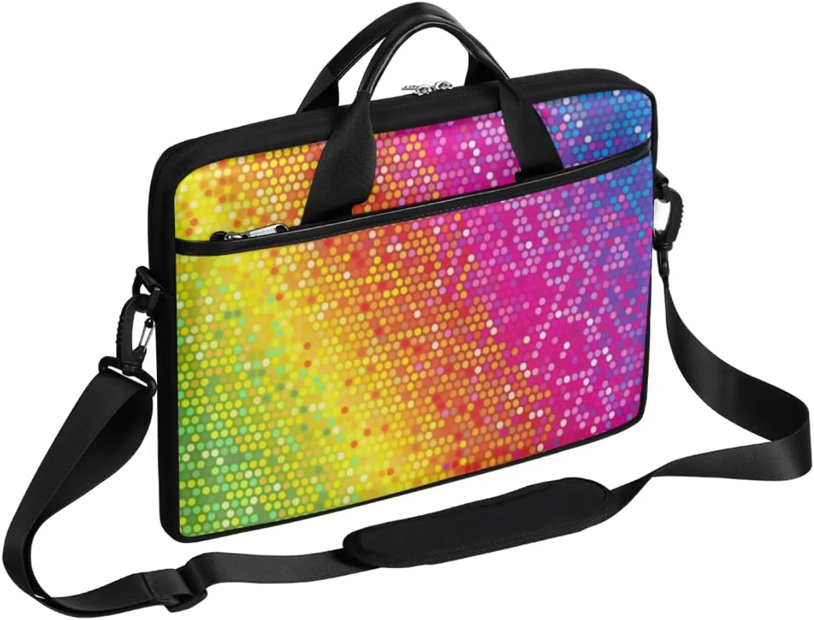 Rainbow Round Dots Laptop Computer Bag Waterproof Shoulder Messenger Bag 13-15 inch Durable Laptop Tote Bag with Shoulder Strap Handle Lightweight Crossbody Briefcase