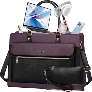 RAINSMORE Laptop Bag for Women 15.6 Inch Laptop Tote Bag Business Office Work Bags Professional Briefcase Waterproof Leather PU Computer Bag Teacher Shoulder Bag Handbag