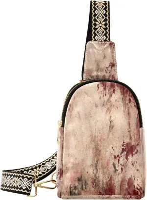 Red Blood Spots Fanny Pack Crossbody PC Leather Small Sling Bag for Women Vintage Horror Halloween Fashion Waist Packs Chest Bag for Travel Sports Running Hiking