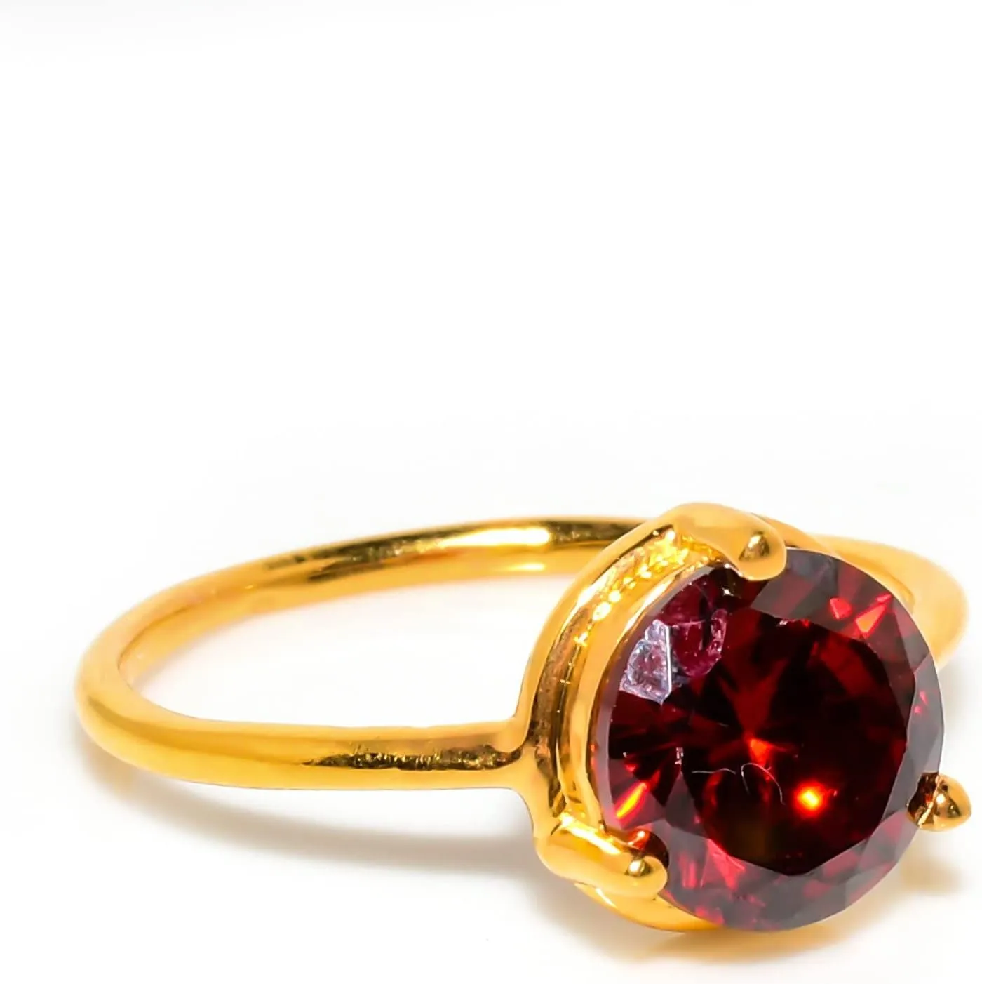 Red Garnet Jewelry Set, Sterling Silver or Gold-Plated Ring and Stud Earrings, Round Cut