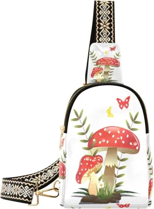 Red Mushroom Butterfly Fanny Pack Crossbody PC Leather Small Sling Bag for Women Watercolor Fashion Waist Packs Chest Bag for Travel Sports Running Hiking