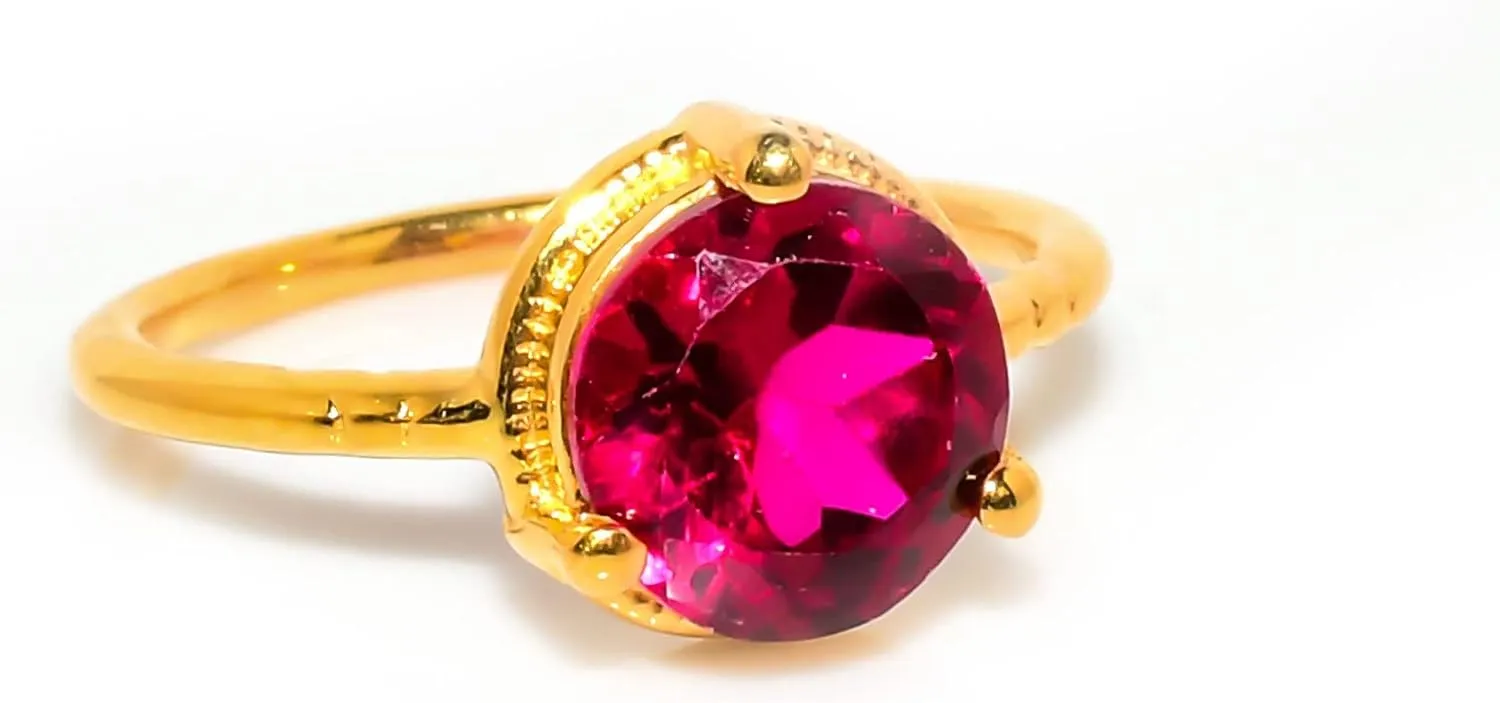 Red Ruby Jewelry Set, Sterling Silver or Gold-Plated Ring and Stud Earrings, Round Cut