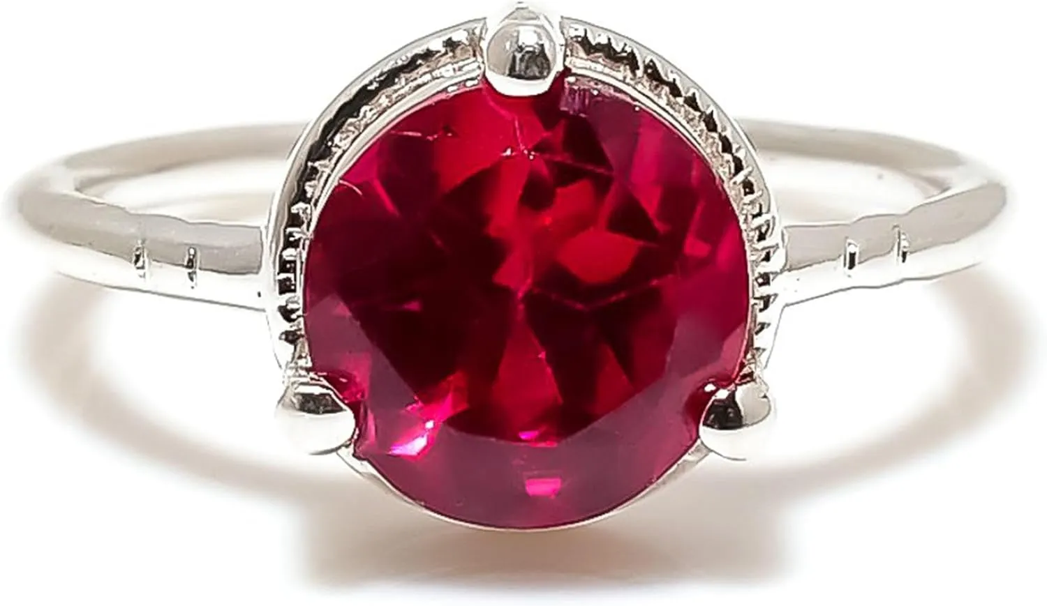 Red Ruby Jewelry Set, Sterling Silver or Gold-Plated Ring and Stud Earrings, Round Cut