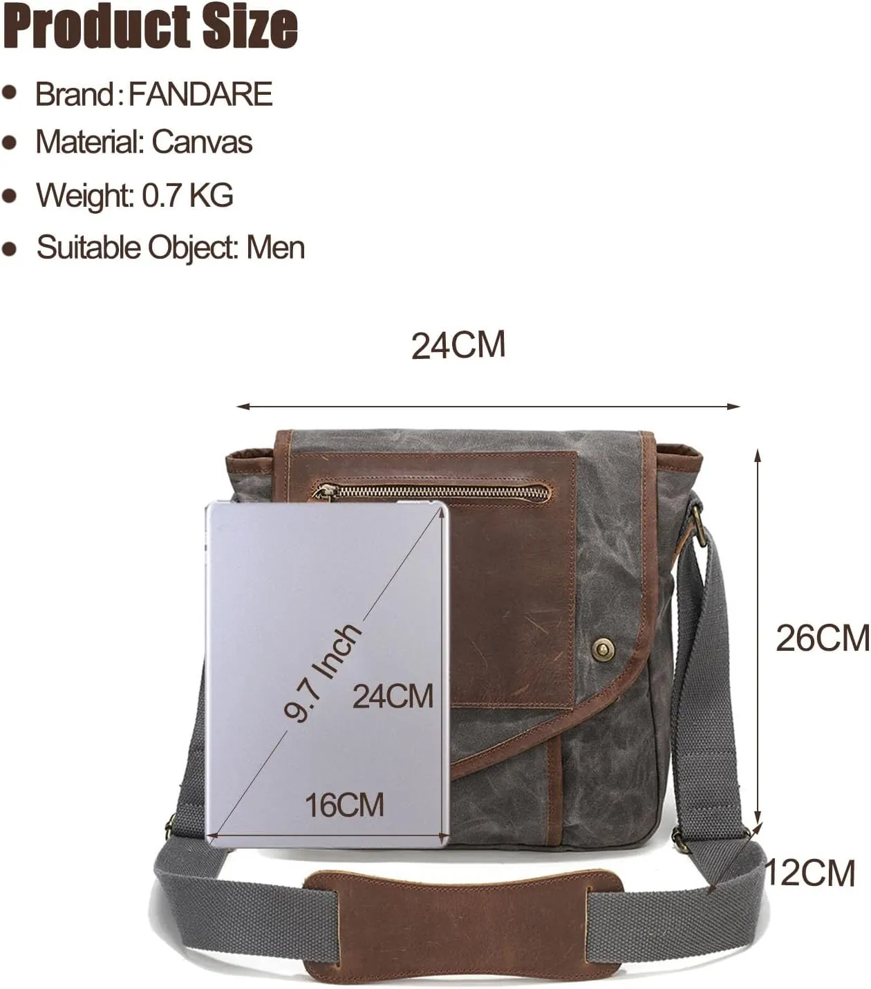 Retro Men's Shoulder Bags Canvas man bags for men Crossbody Bag Messenger Bags for Men Women Cover Pack Work Professional Business Office Travel Satchel BagGray