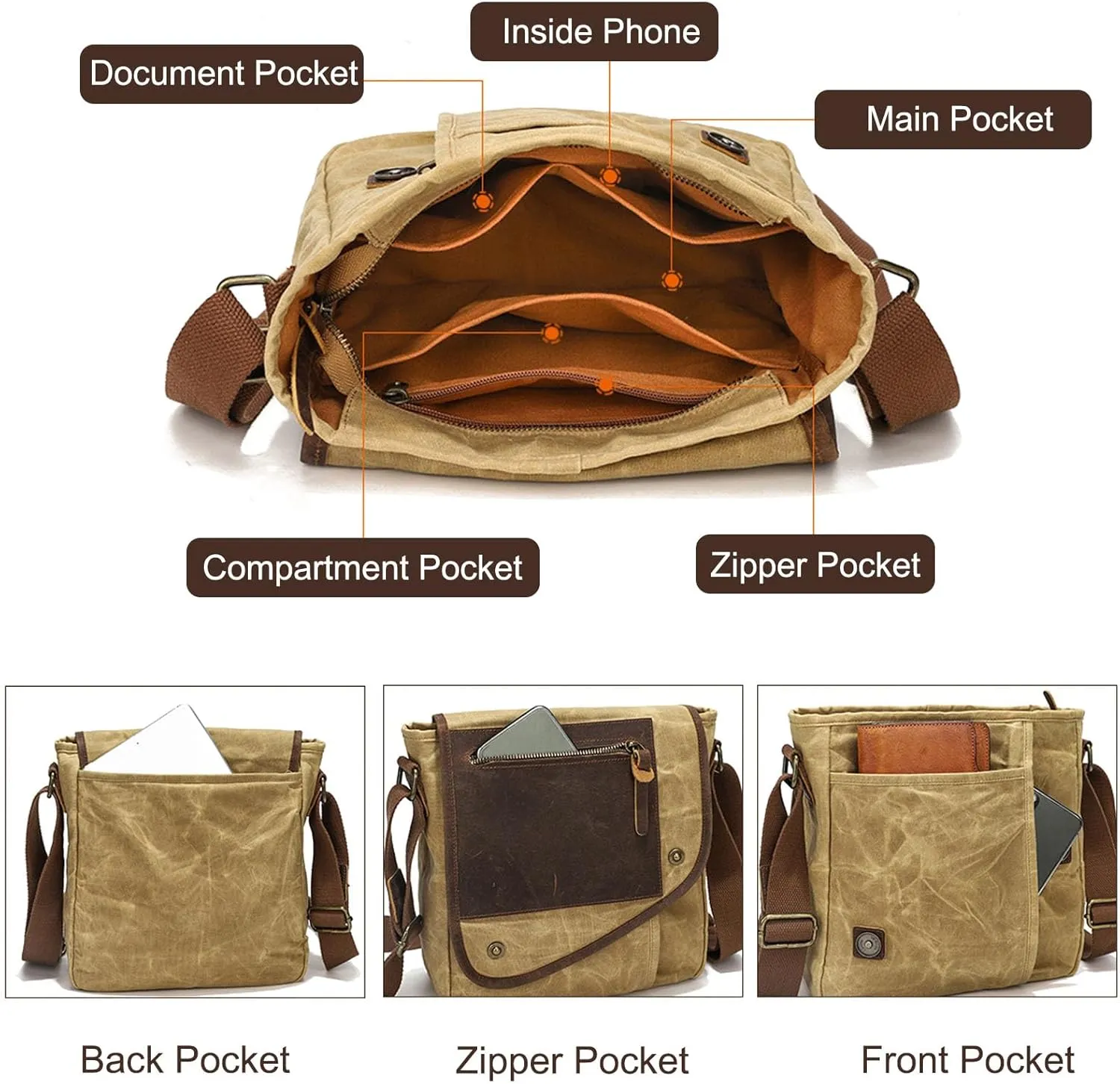 Retro Men's Shoulder Bags Canvas man bags for men Crossbody Bag Messenger Bags for Men Women Cover Pack Work Professional Business Office Travel Satchel BagGray