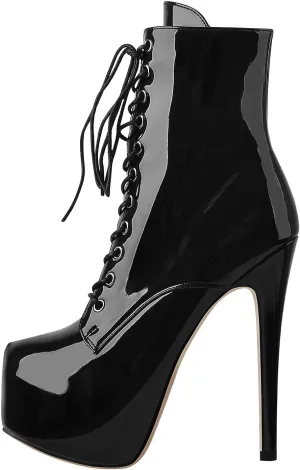 richealnini Women's Lace Up Platform Ankle Boots with Side Zipper Sexy Pointed Toe Stiletto High Heel Punk Biker Motorcycle Booties Tie Up Slim Heel Party Dress Shoes Black Size 15