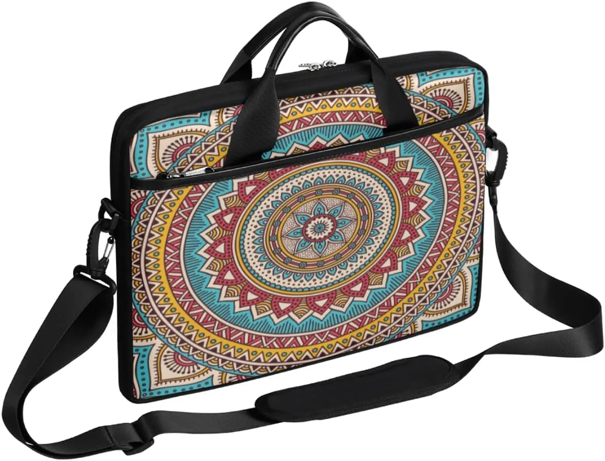 Round Aztec Laptop Computer Bag Waterproof Shoulder Messenger Bag 13-15 inch Durable Laptop Tote Bag with Shoulder Strap Handle Lightweight Crossbody Briefcase