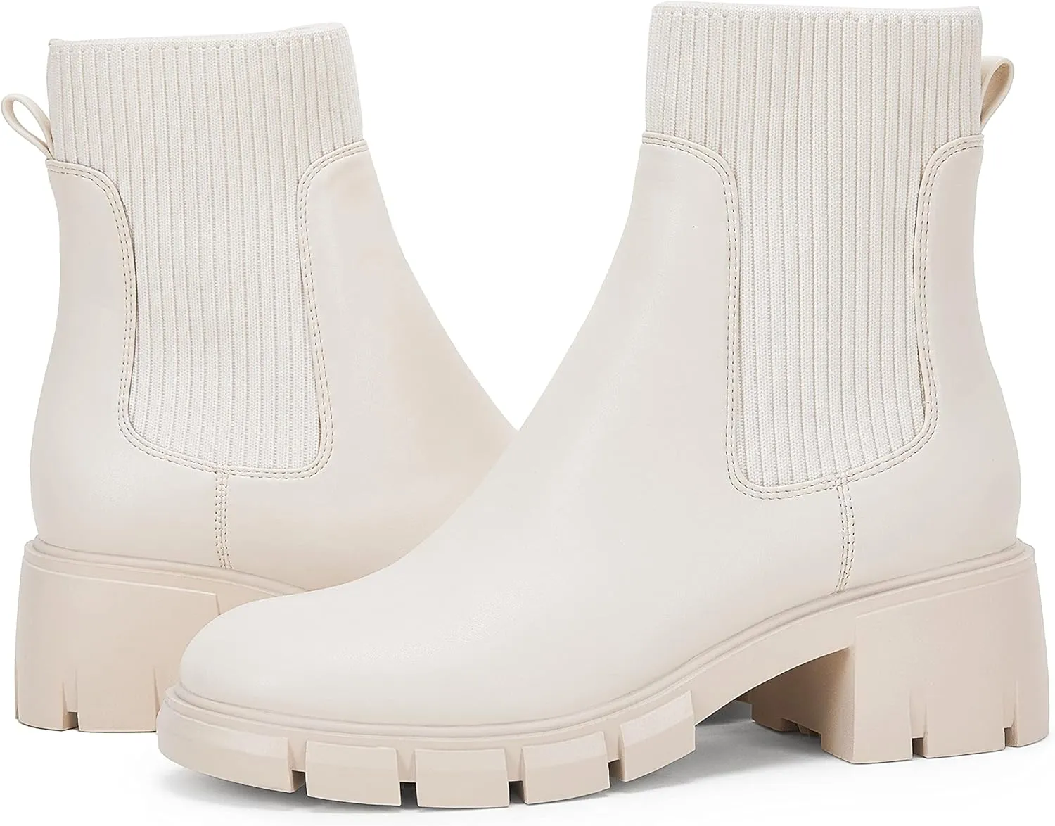 Ruanyu Womens Platform Ankle Boots Elastic Chunky Block Heel Chelsea Booties Lug Sole Non-Slip Combat Shoes
