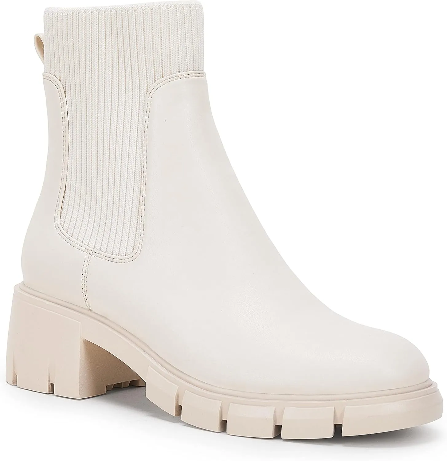 Ruanyu Womens Platform Ankle Boots Elastic Chunky Block Heel Chelsea Booties Lug Sole Non-Slip Combat Shoes
