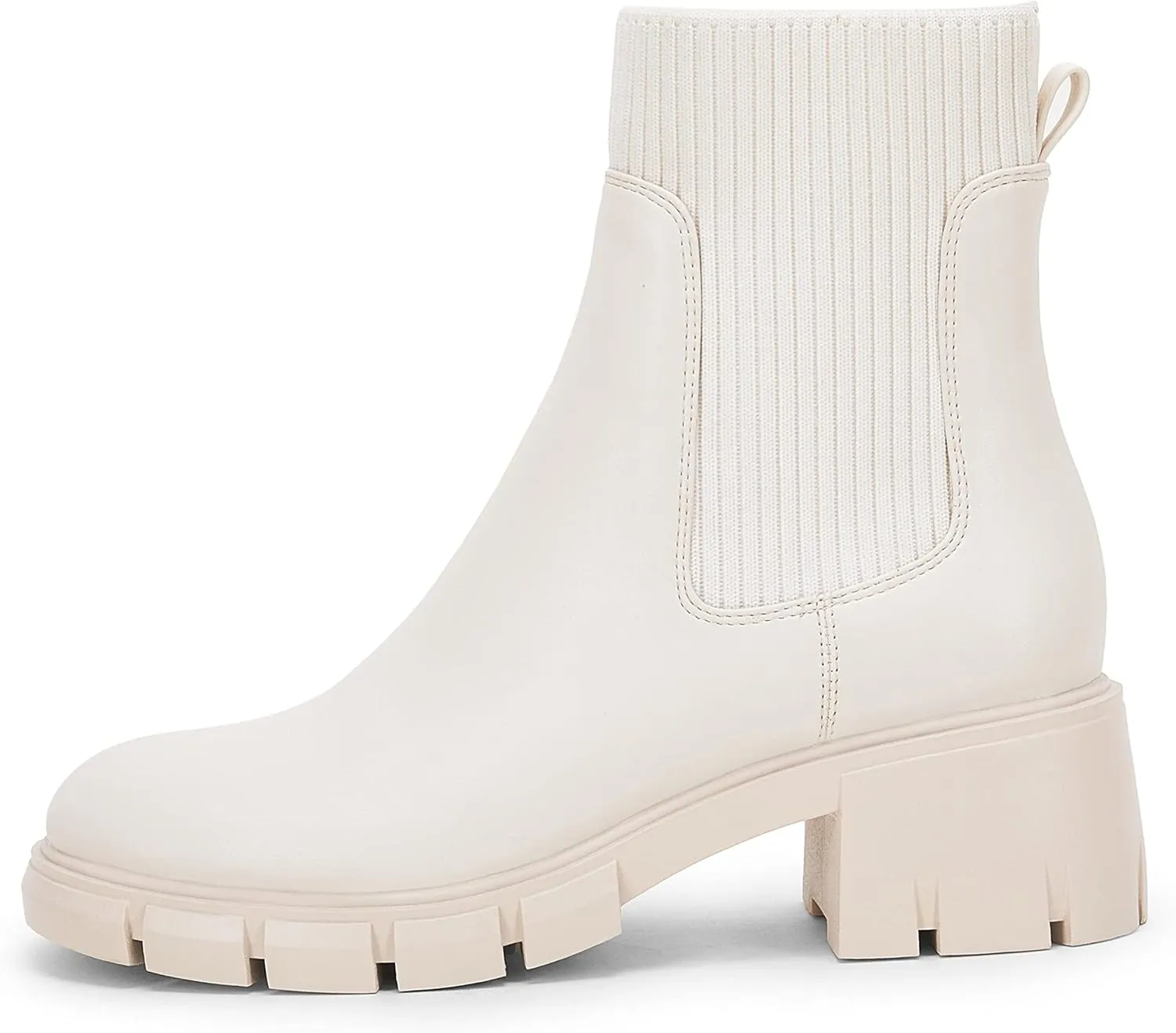 Ruanyu Womens Platform Ankle Boots Elastic Chunky Block Heel Chelsea Booties Lug Sole Non-Slip Combat Shoes