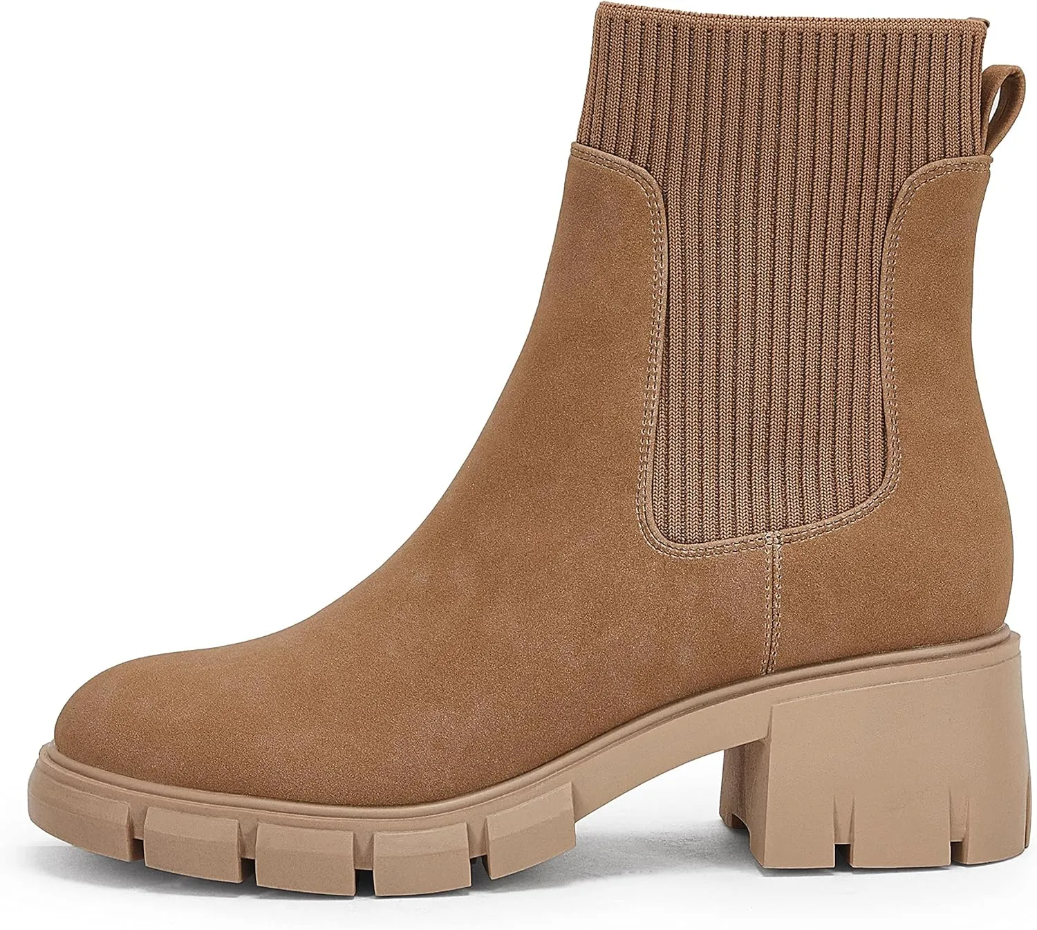 Ruanyu Womens Platform Ankle Boots Elastic Chunky Block Heel Chelsea Booties Lug Sole Non-Slip Combat Shoes