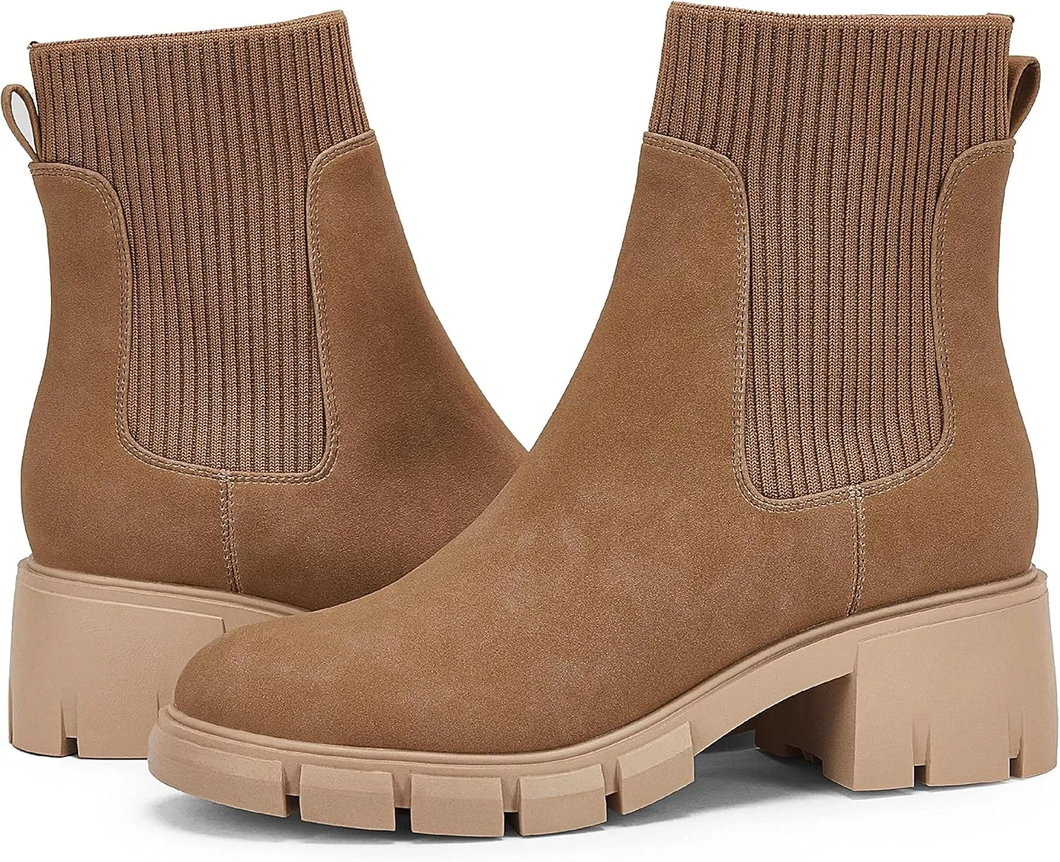 Ruanyu Womens Platform Ankle Boots Elastic Chunky Block Heel Chelsea Booties Lug Sole Non-Slip Combat Shoes