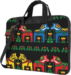 Runner Swedish Dala Horse Folk Practical 13-15.6 Inch Laptop Bag For Man And Women, Computer Messenger Bag, Trendy Shoulder Strap Design