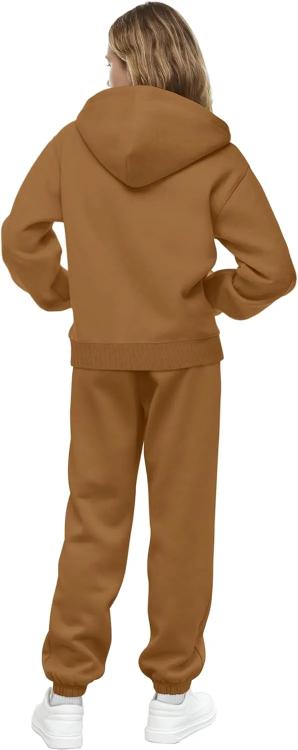 Saloogoe Sweatsuits Women 2 Piece Outfits 2024 Fall Fleece Sweatshirt Sets Zip Up Hoodie Sets Travel Lounge Sets