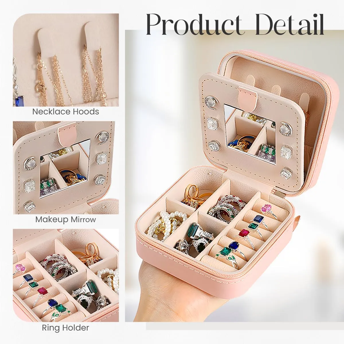 SANDJEST Personalized Jewelry Box, Pink Small Travel Jewelry Box with Initial F, Monogrammed Jewelry Case Organizer for Girls Women Teen, Mini Travel Essentials Gifts for Christmas Birthday
