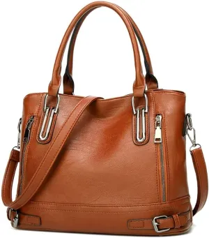 Satchel Handbag for Women Leather Tote Bag Vintage Shoulder Bag Roomy Crossbody Handbag Multi-Pockets Top Handle Bag