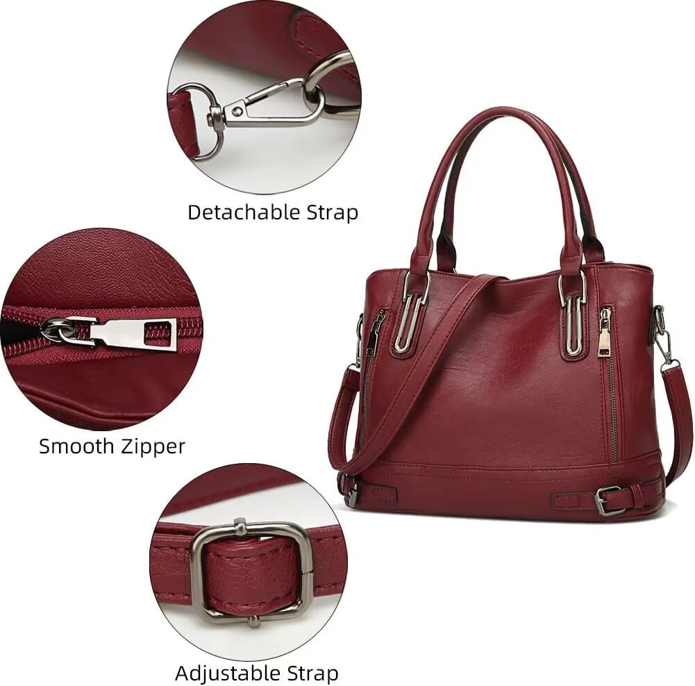 Satchel Handbag for Women Leather Tote Bag Vintage Shoulder Bag Roomy Crossbody Handbag Multi-Pockets Top Handle Bag