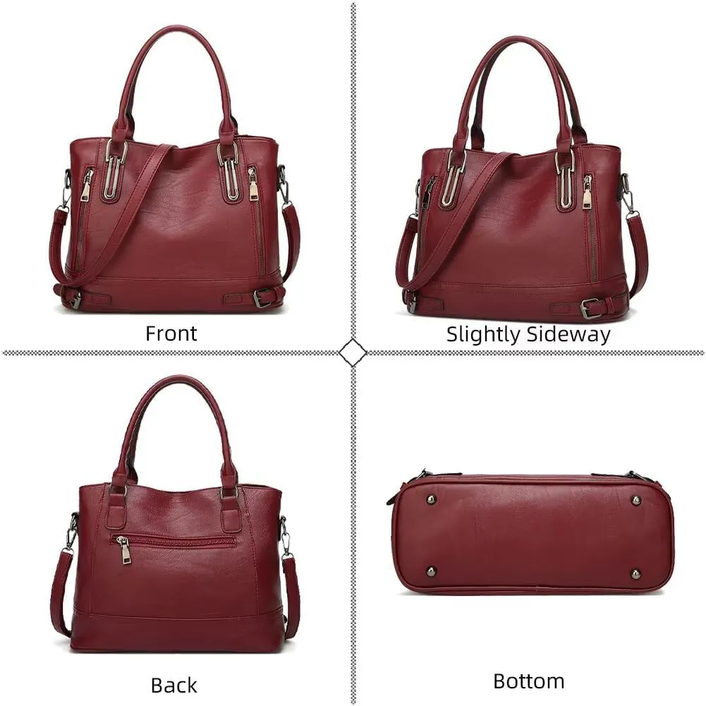Satchel Handbag for Women Leather Tote Bag Vintage Shoulder Bag Roomy Crossbody Handbag Multi-Pockets Top Handle Bag