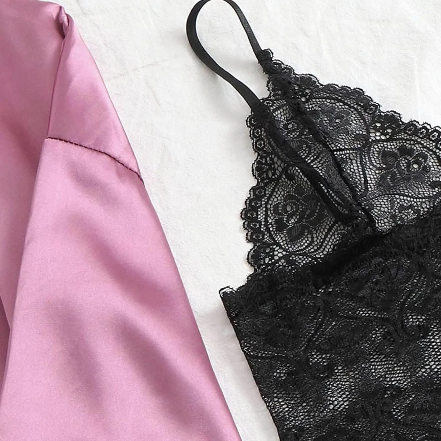 Satin Pajamas for Women 4 Piece Pjs Sets Kimono Robes and Lace Lingerie Sets Cami Nightgowns Bridesmaid Pajama Sets