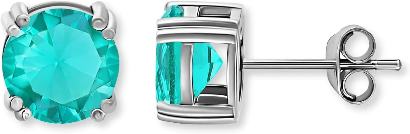 Sea of Ice Sterling Silver Round-Cut Simulated Gemstone Stud Earing for Women  Gemstone Round cut 8 mm - Elegant Sterling Silver Earrings for Women  Nickel-Free