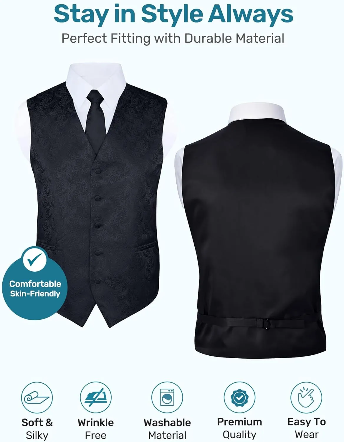 S.H. Churchill & Co. Men's 4 Piece Paisley Vest Set, with Bow Tie, Neck Tie & Pocket Hanky