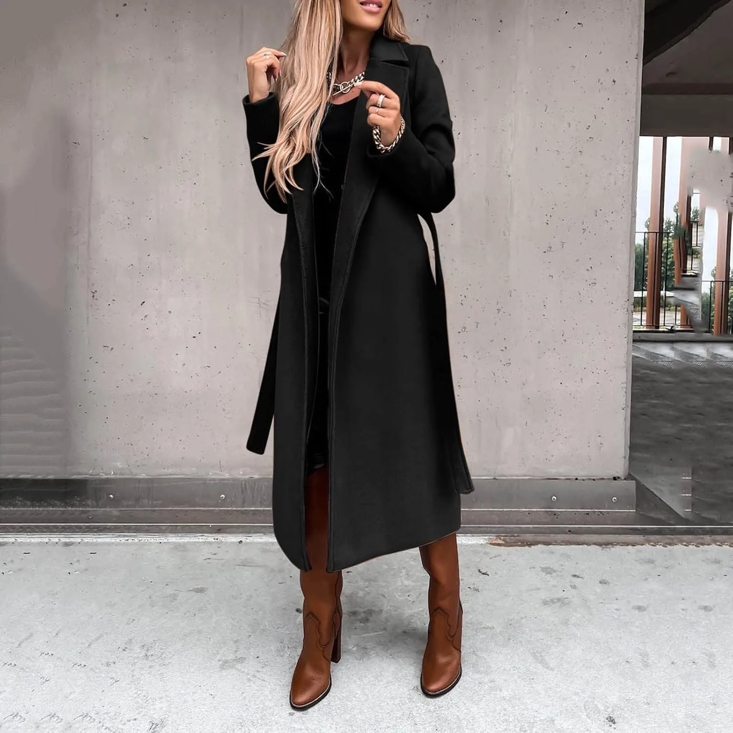 SHAOBGE Womens Jackets Casual Women's Faux Wool Coat Blouse Thin Coat Trench Long Jacket Ladies Slim Long Shear Jacket