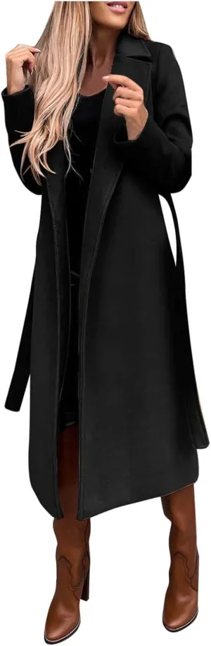 SHAOBGE Womens Jackets Casual Women's Faux Wool Coat Blouse Thin Coat Trench Long Jacket Ladies Slim Long Shear Jacket