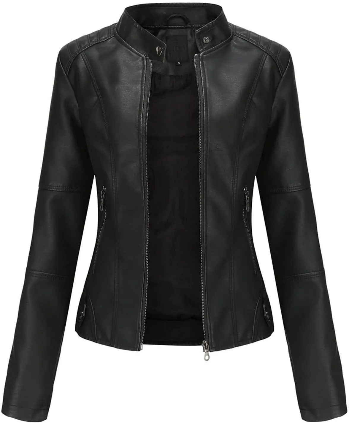 Shirt Jacket Women Jacket Slim Solid Women's Color Zipper Leather Stand Up Stitching Clothes Women Trendy Outfits