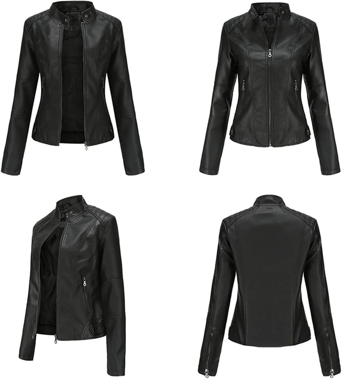 Shirt Jacket Women Jacket Slim Solid Women's Color Zipper Leather Stand Up Stitching Clothes Women Trendy Outfits