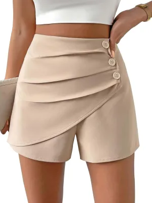 Shorts for Women Trendy Women Casual Shorts High Waist Side Button Ruched Comfy Shorts Solid Ruffle Summer Dressy Shorts