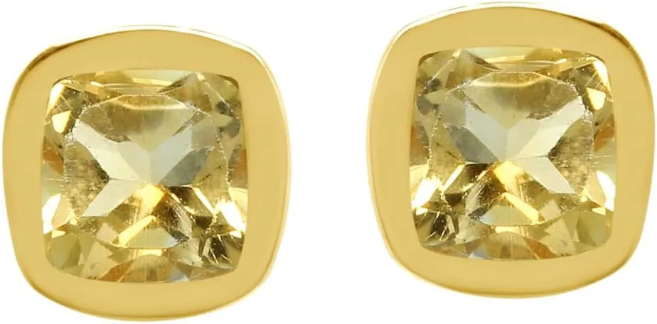 Silvershake 5MM Cushion Shape Birthstone Gemstones White Gold Plated or Yellow Gold Plated 925 Sterling Silver Bezel Set Stud Post Earrings Jewelry for Women or Teens First or Second Hole Piercing