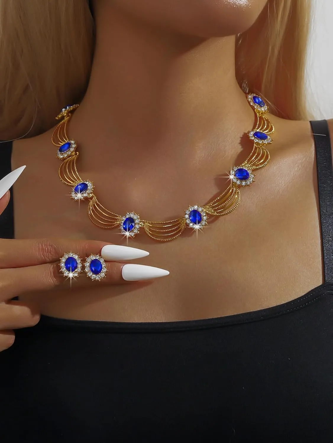 Sither Party Jewelry Set for Women Fashion Crystal Necklace Earrings Jewelry Set for Prom Wedding Dress