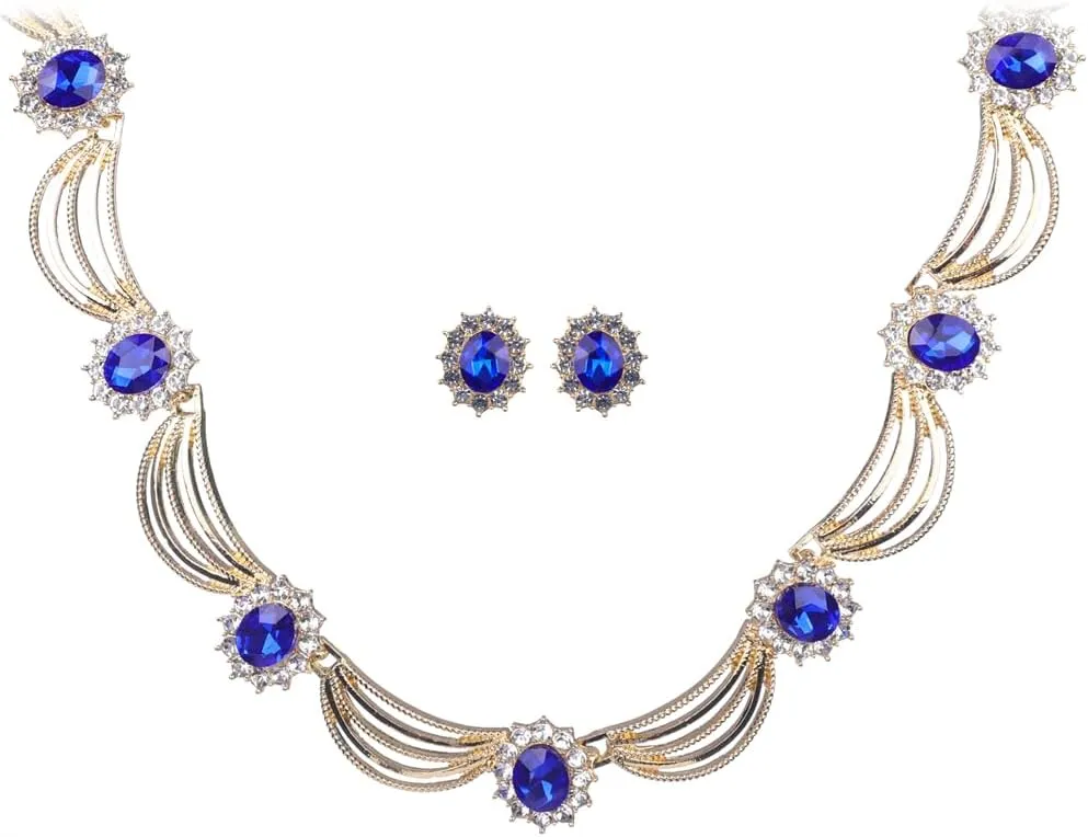 Sither Party Jewelry Set for Women Fashion Crystal Necklace Earrings Jewelry Set for Prom Wedding Dress
