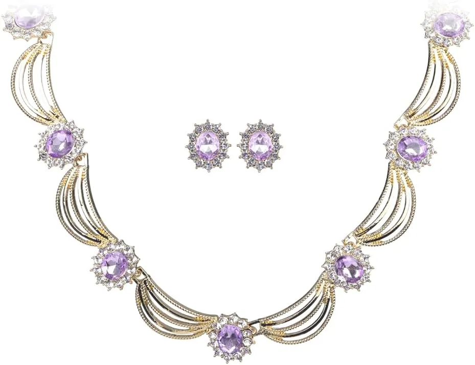 Sither Party Jewelry Set for Women Fashion Crystal Necklace Earrings Jewelry Set for Prom Wedding Dress