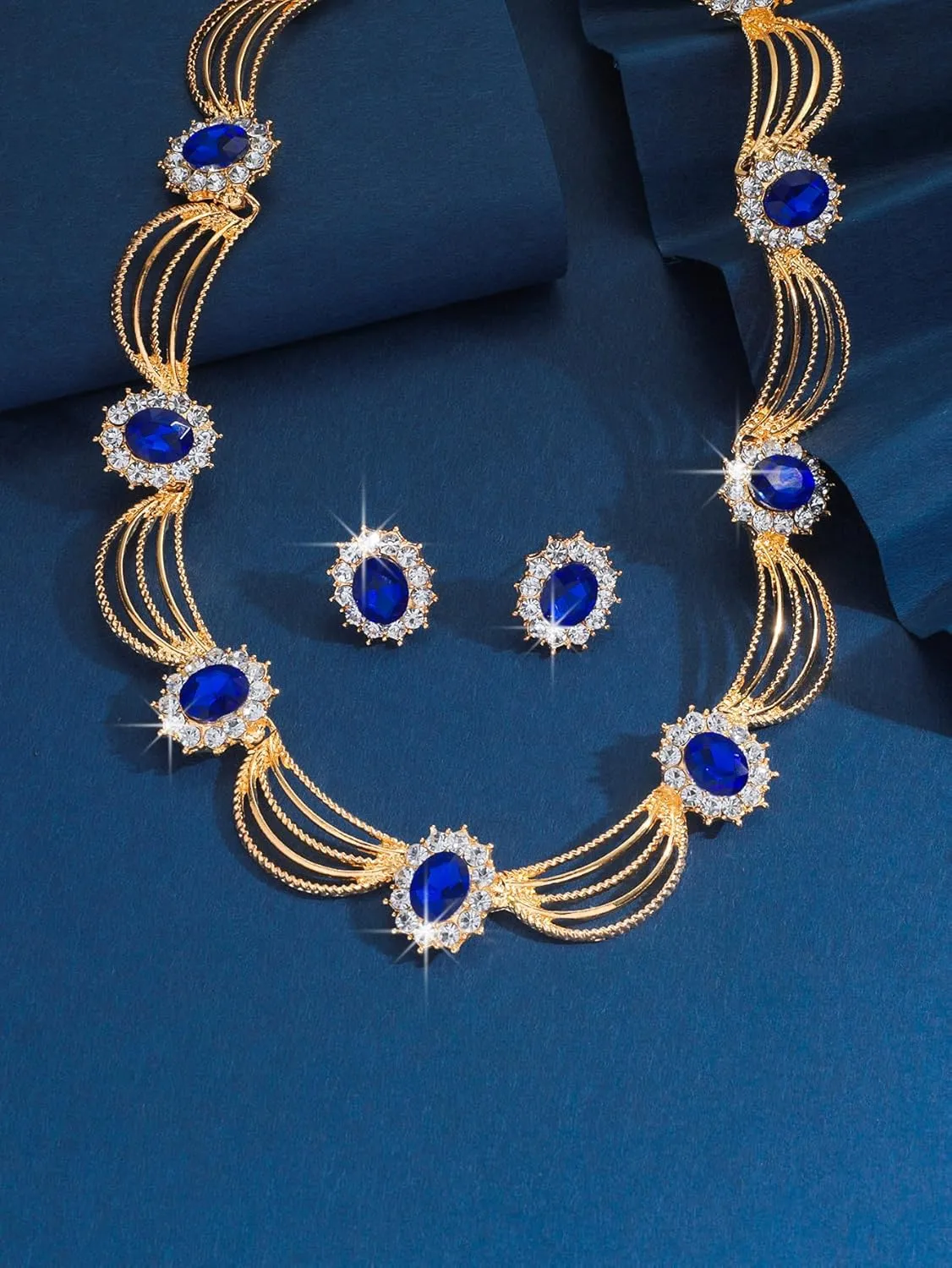 Sither Party Jewelry Set for Women Fashion Crystal Necklace Earrings Jewelry Set for Prom Wedding Dress