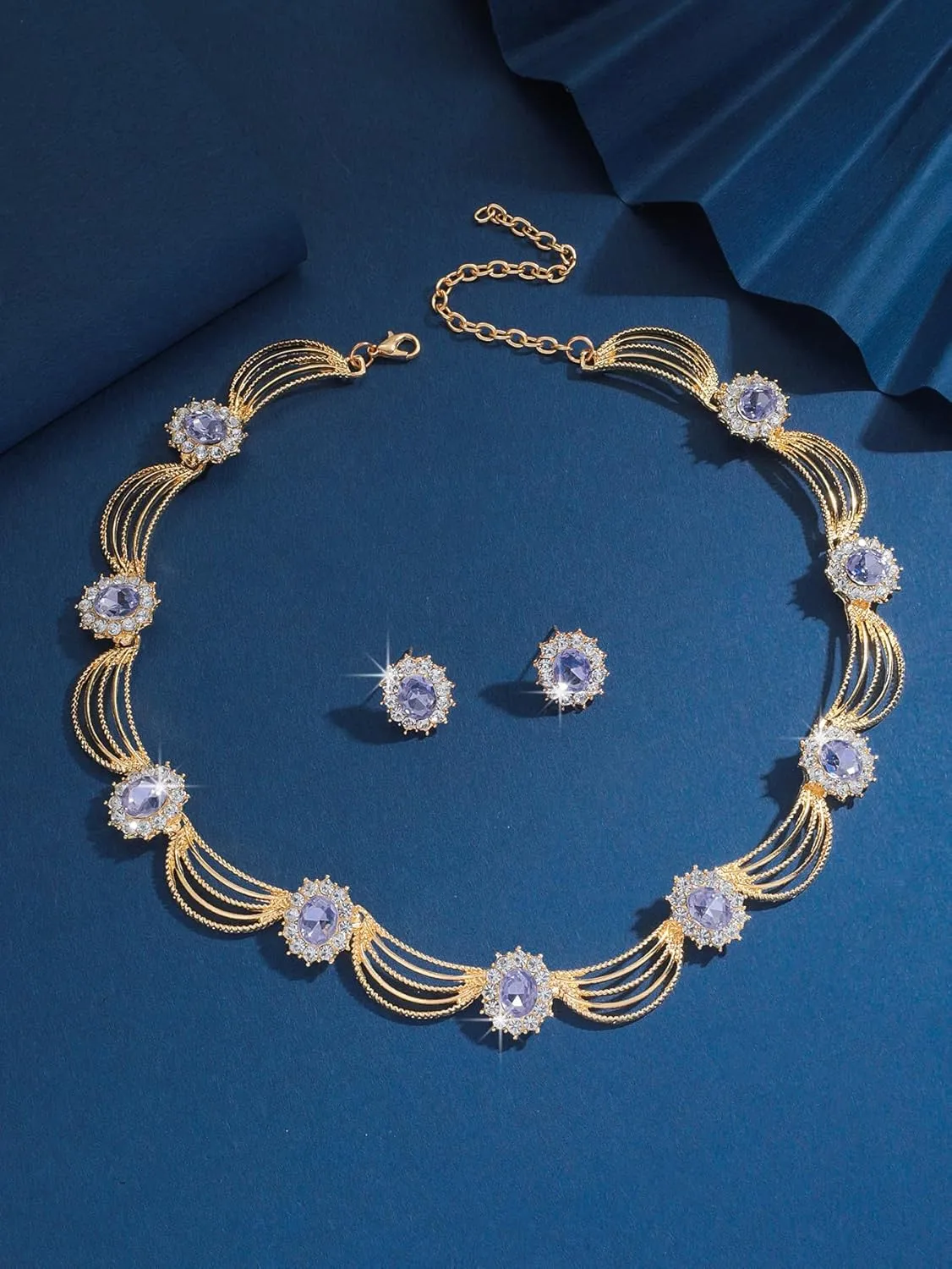 Sither Party Jewelry Set for Women Fashion Crystal Necklace Earrings Jewelry Set for Prom Wedding Dress