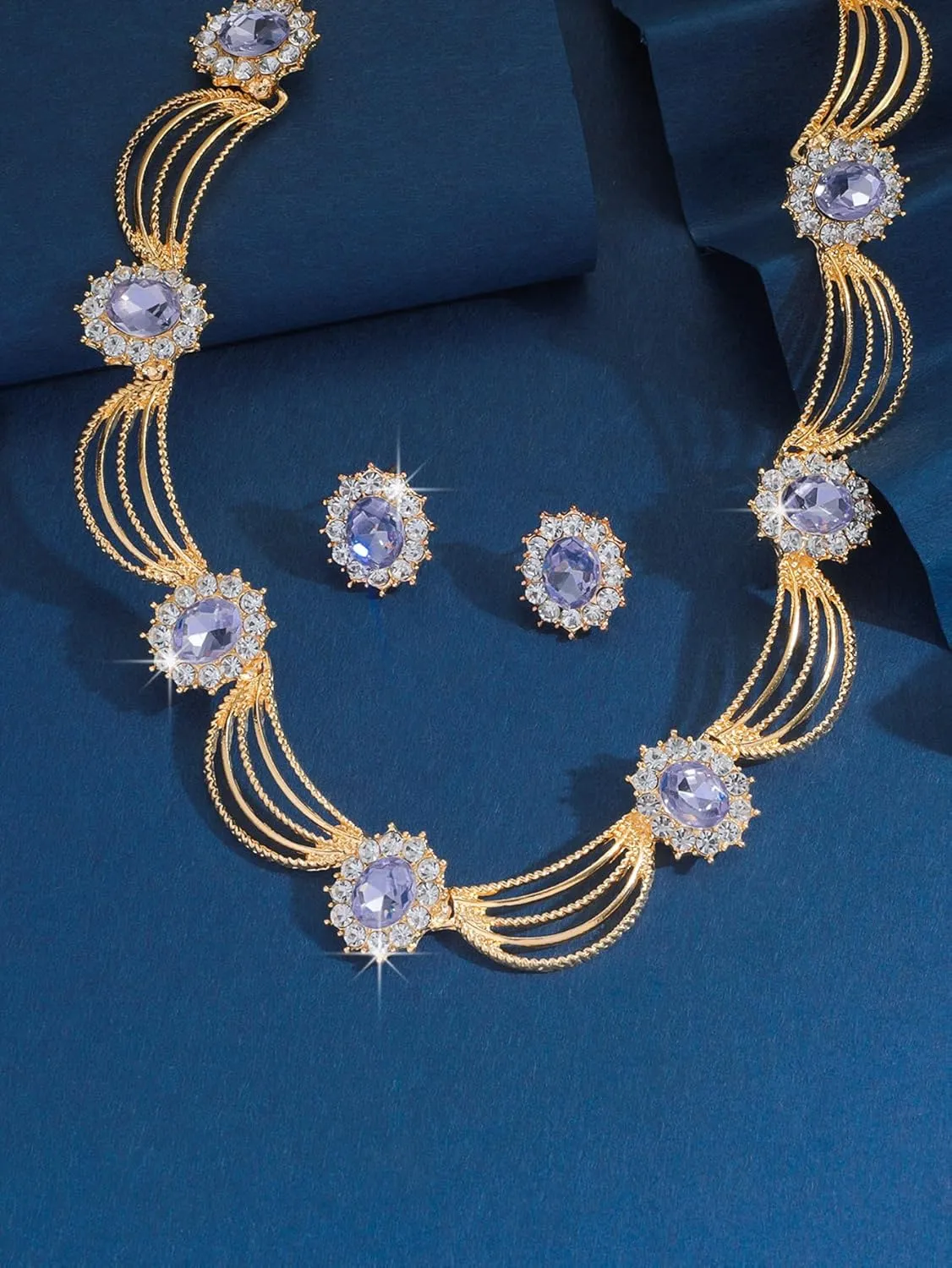 Sither Party Jewelry Set for Women Fashion Crystal Necklace Earrings Jewelry Set for Prom Wedding Dress