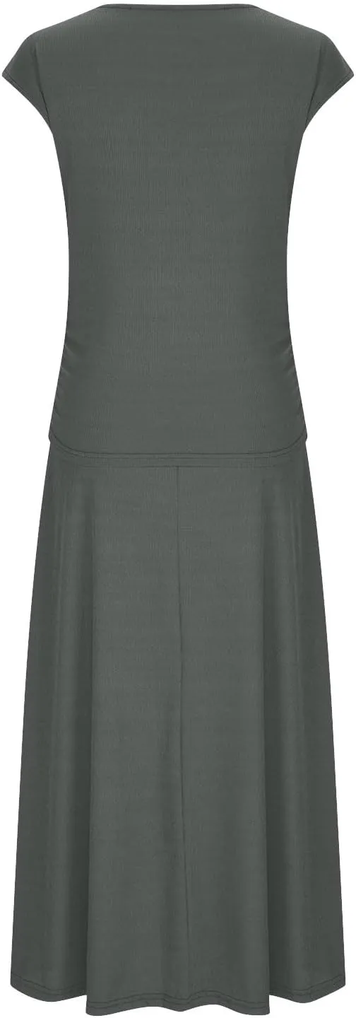 Skirt Sets Women 2 Piece Outfits Casual Ribbed Knit Crew Neck Short Sleeve Cropped Top Elastic Waist Swing Midi Skirts