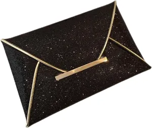 Sleek Envelope Dinner Bag Modern Minimalist Clutch Purse for Women Black Evening Bag Shiny Surface for Wedding Formal Events
