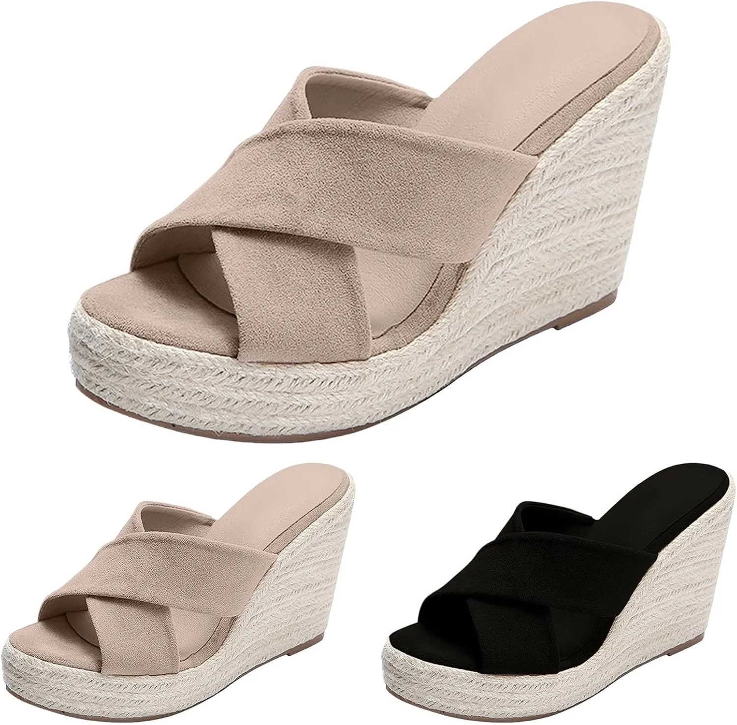 Slip On Wedge Sandals for Women Summer Dressy Platform Mule Sandals Espadrilles Open Toe Wedge Mules Slides Shoes