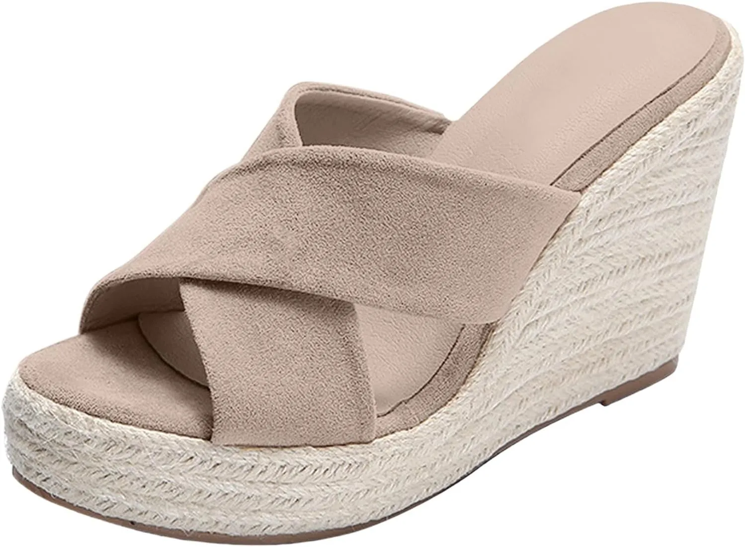 Slip On Wedge Sandals for Women Summer Dressy Platform Mule Sandals Espadrilles Open Toe Wedge Mules Slides Shoes