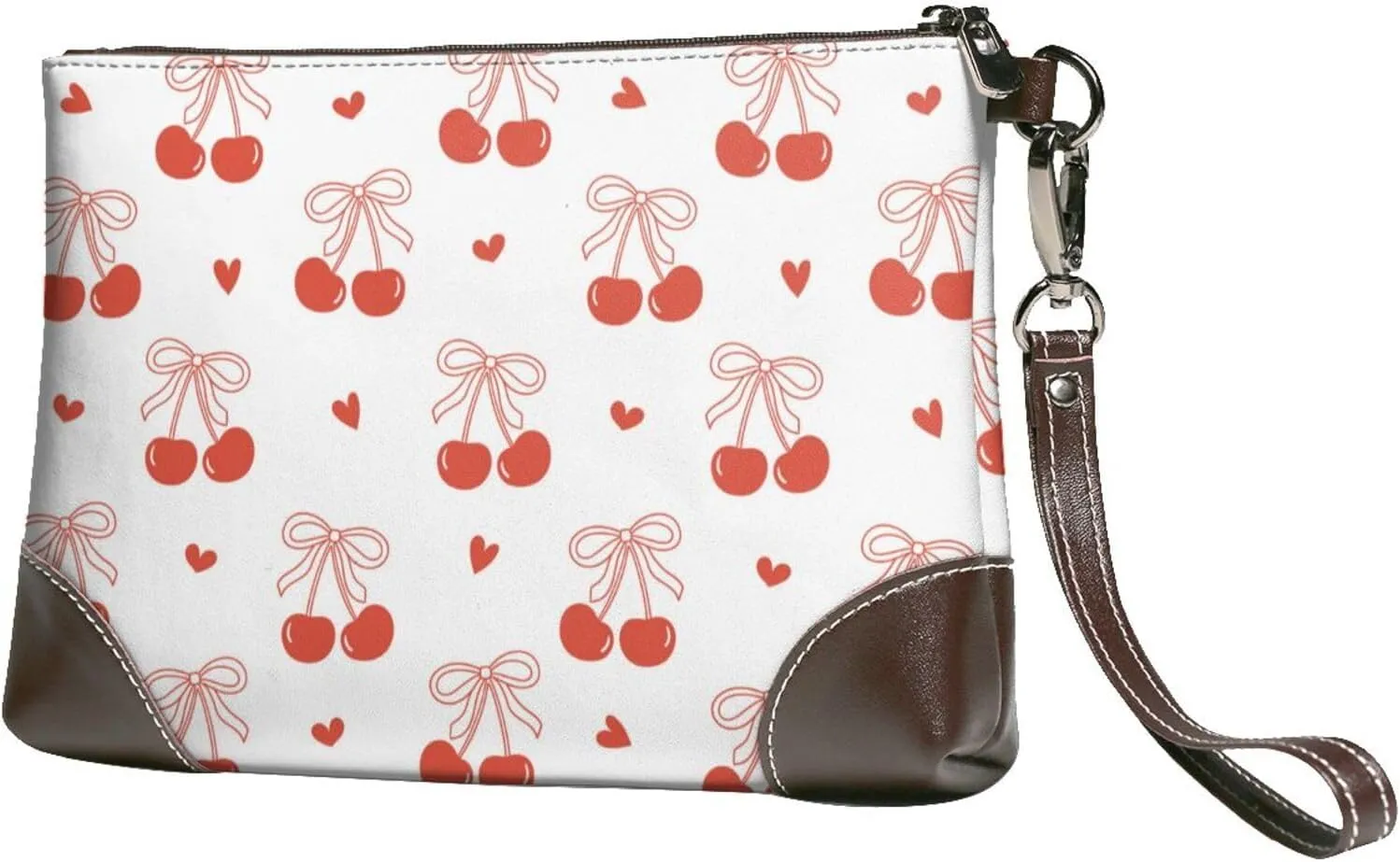 Small Clutch Purses for Women - Cute Berry Bow Tie Leather Wristlet Wallets for Women with Wrist Strap