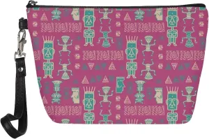 Small Makeup Pouch, Cosmetic Pouch Travel Toiletry Bag for Her - Organizer Toiletry Cosmetic, Convenient Cosmetic Pouch for Daily Use Tribal Style Print Purple