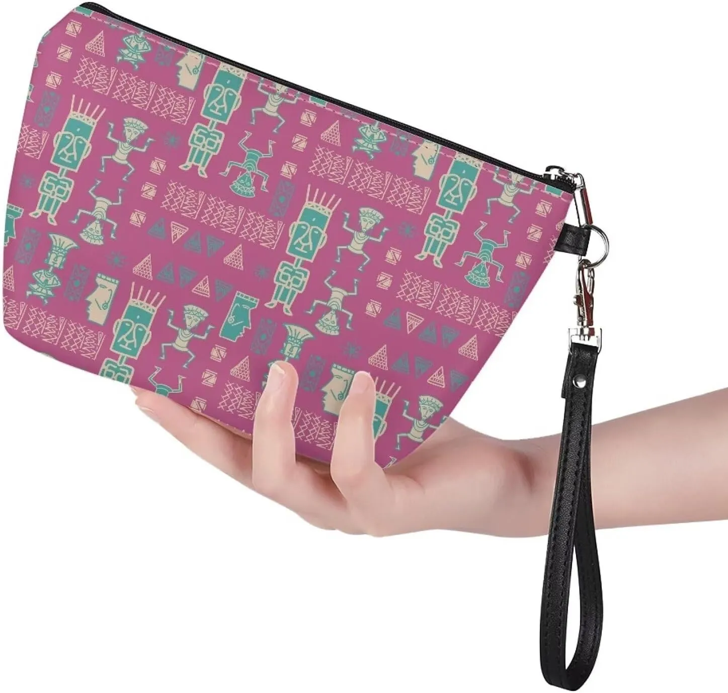 Small Makeup Pouch, Cosmetic Pouch Travel Toiletry Bag for Her - Organizer Toiletry Cosmetic, Convenient Cosmetic Pouch for Daily Use Tribal Style Print Purple